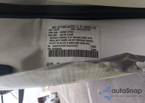 1999 Mercury Grand Marquis Ls from USA, damaged, VIN 2MEFM75W1XX672051